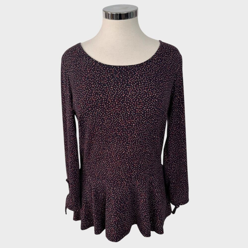 Banana Republic Factory Small Purple Polka Dot Long Sleeve Peplum Blouse